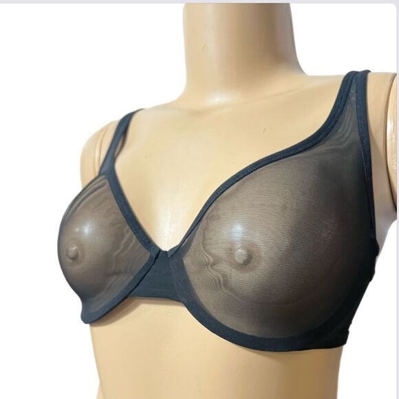 Victorias Secret Supersoft Body Unlined Demi Sexy Sheer mesh bra black 32DD - Picture 2 of 4
